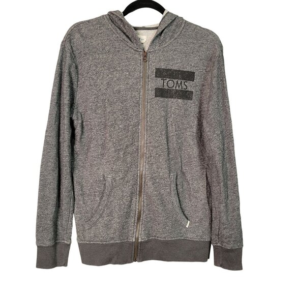 TOMS Logo Women's XL Heathered Gray Zip-Up Hoodie Jacket Sweatshirt - Picture 1 of 4